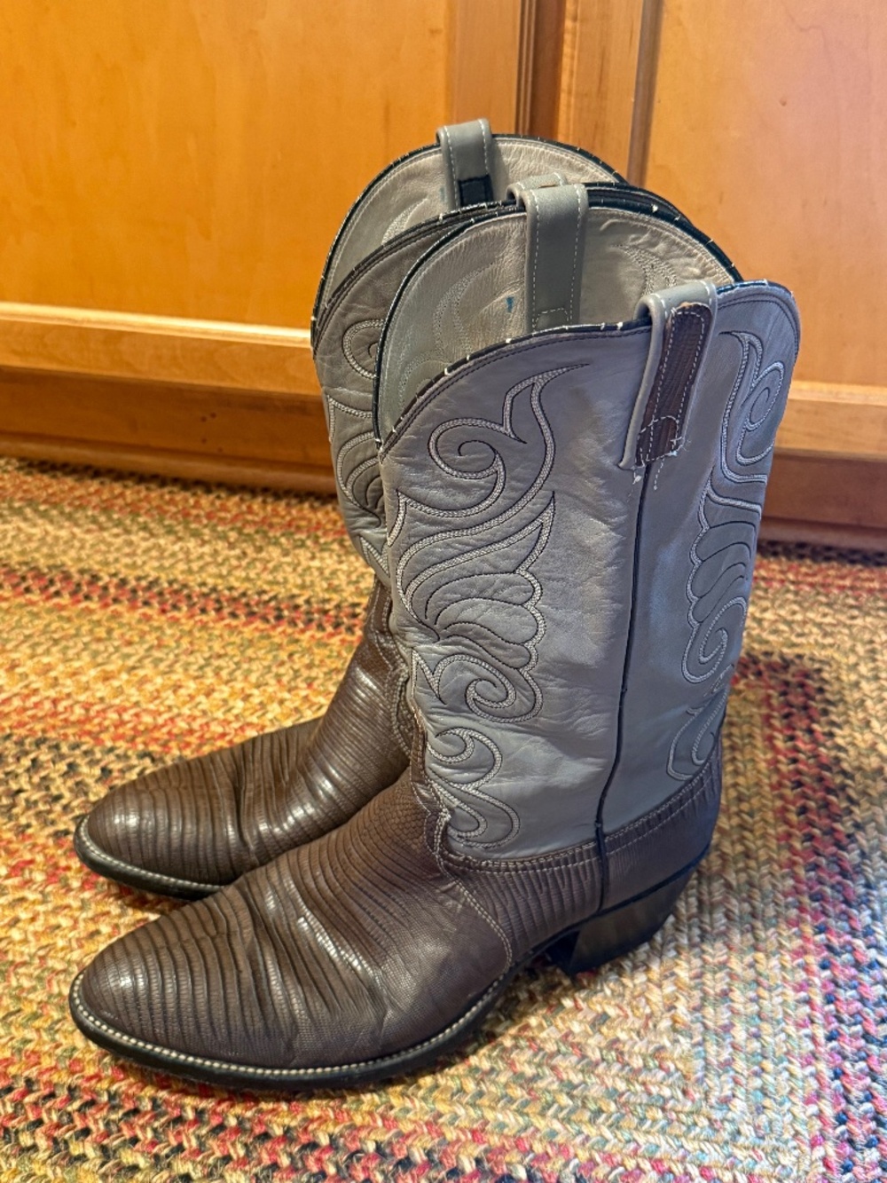Vintage Dan Post Men's Grey/Brown Leather Cowboy Boots Size 12 D - Style 939